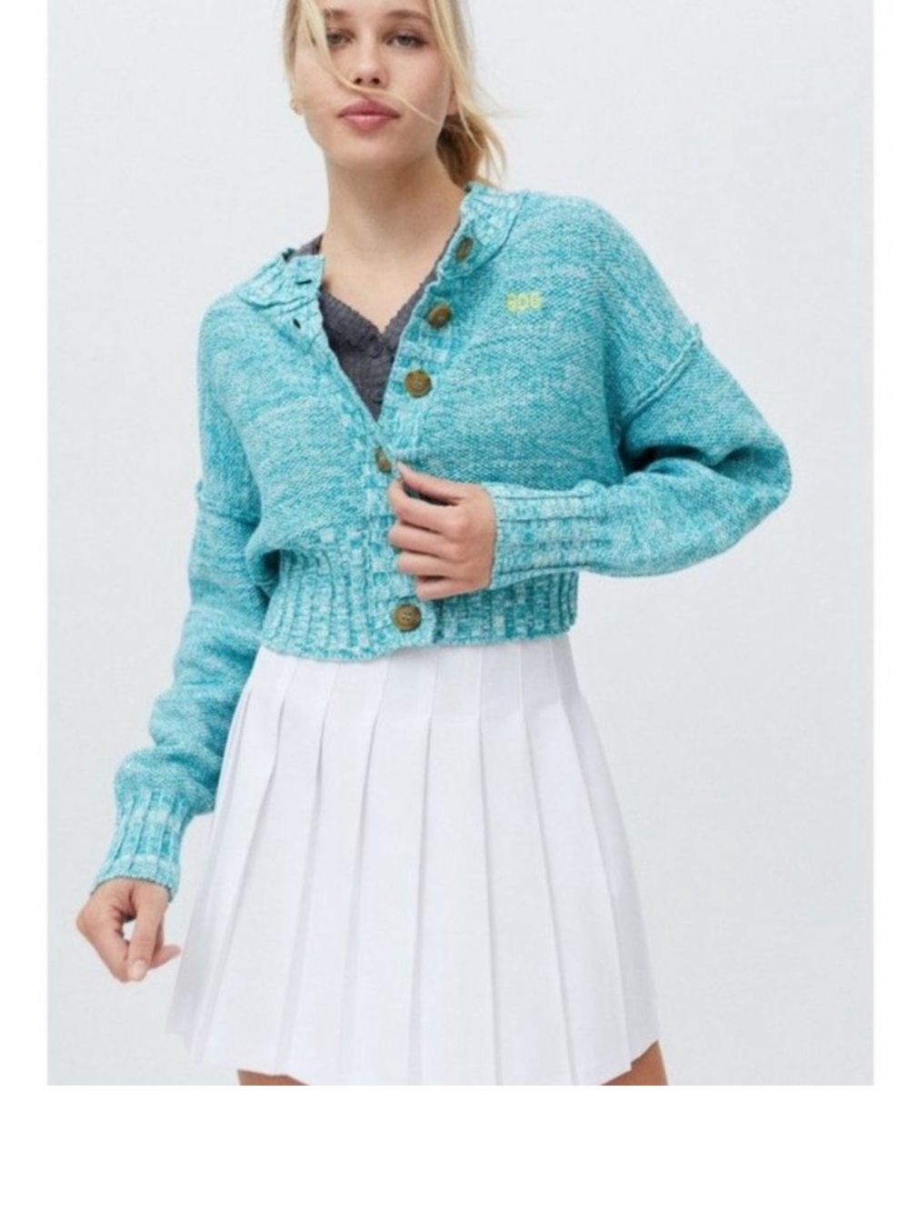 BDG Teal Cropped Button-Up Cardigan